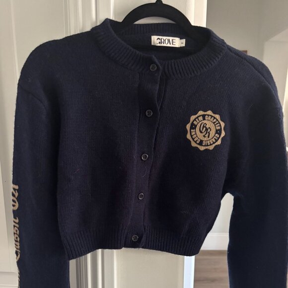 Grove Knit Cropped Cardigan in Navy - Picture 2 of 6